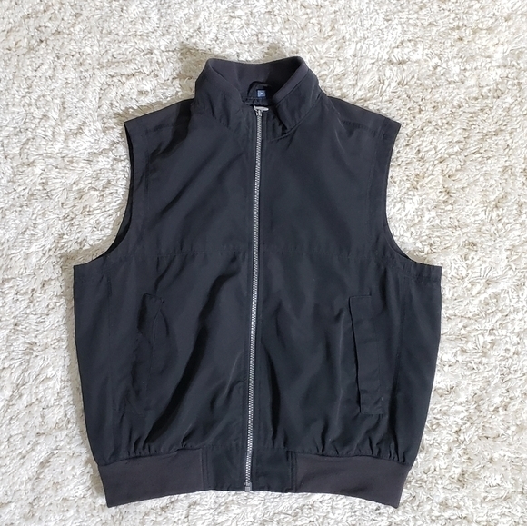 VINTAGE 90s Black Zip Up Windbreaker Bomber Vest  M - Picture 6 of 7
